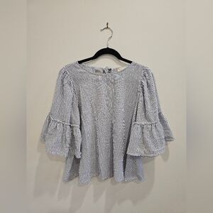 Altar'd State Linen Blue Striped Bell Sleeve Blouse